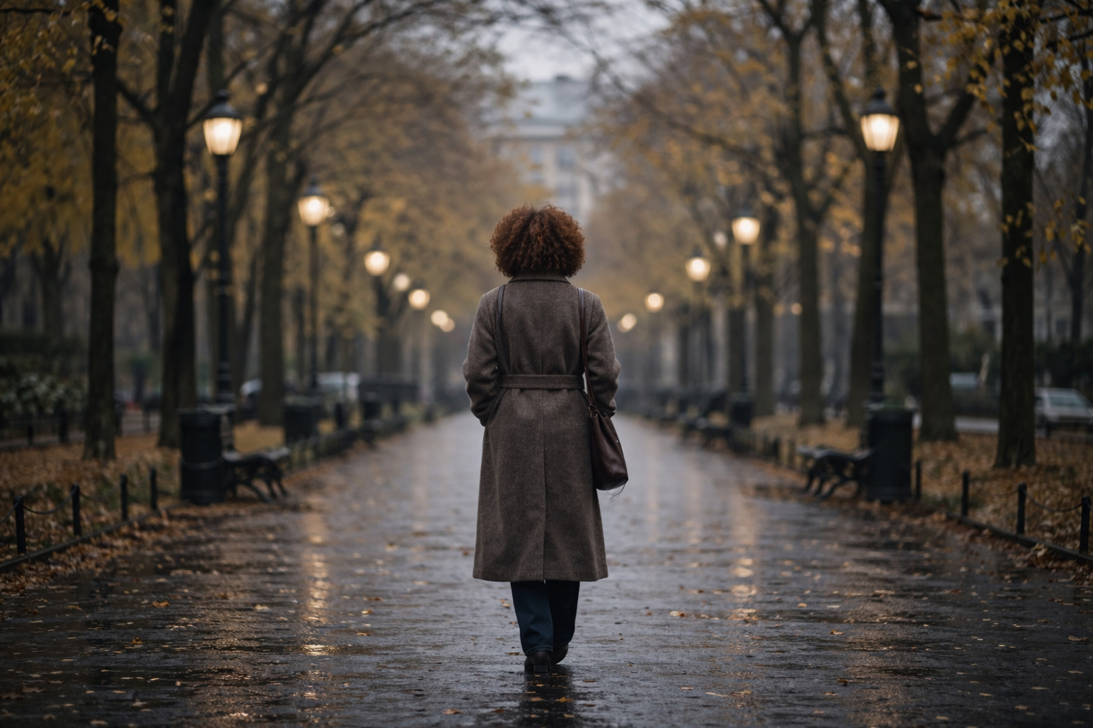 mulher caminhando sozinha em um caminho vazio, representando tristeza emocional e reflexão interna